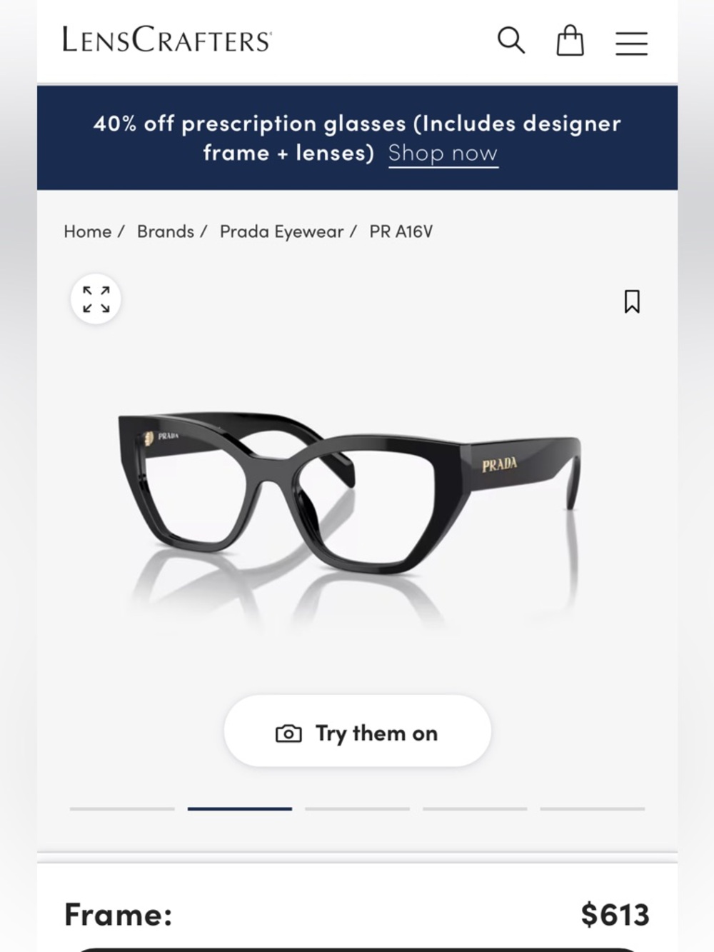 Prada Black Oversized Angular Eyeglasses with Gold Logo authentic with case